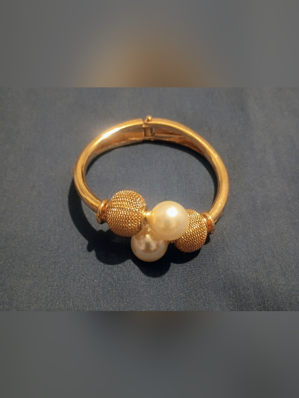 Gold-Tone Pearl Cluster Hinged Bangle Bracelet